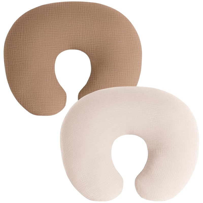 Coreeky Muslin Nursing Pillow Covers, 2 Pack, Soft & Adorable Slipcovers with Zipper Closure, 100% Cotton Covers for Breastfeeding Pillows (Khiki) - Image 1